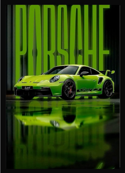 Premium Porsche Sports Car Aesthetic Wall Frame A4 Size | Luxury Room Decor for Boys, Study & Gaming Setup