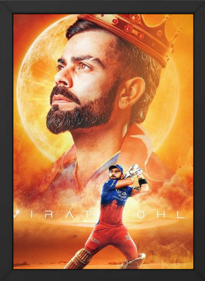 King Kohli Cricket Wall Frame | Stylish Virat Kohli Photo Frame for Bedroom, Study & Gaming Setup