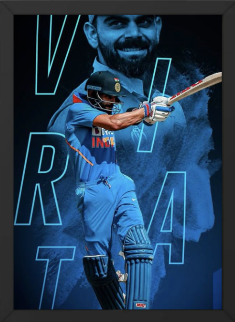 Virat Kohli Photo Frame for Wall | Stylish Cricket Aesthetic Frame for Living Room & Study Room