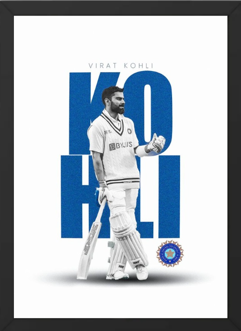 Virat Kohli Batting Pose Wall Frame | King of Chase Cricket Poster | A4 Size Frame for Room Decor