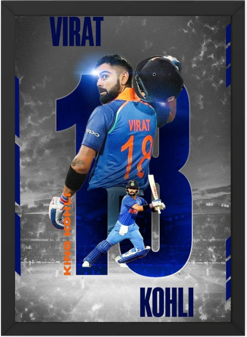 Virat Kohli Iconic Wall Frame | A4 Size Cricket Artwork | Perfect Gift for Friends & Sports Fans