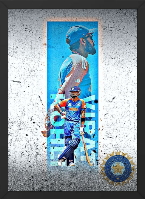 King Kohli Cricket Fan Wall Frame | Premium HD Print in Acrylic Frame | Gift for Cricket Lovers