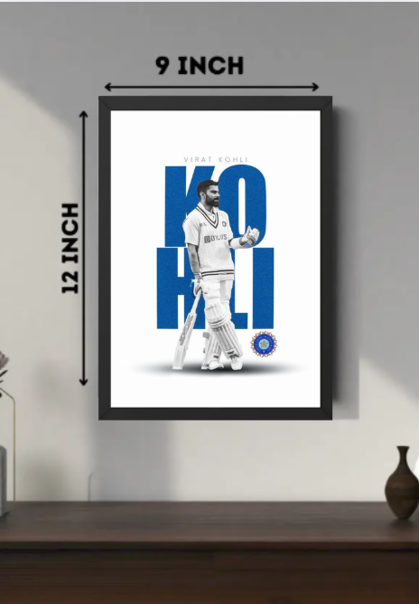 Virat Kohli Batting Pose Wall Frame | King of Chase Cricket Poster | A4 Size Frame for Room Decor