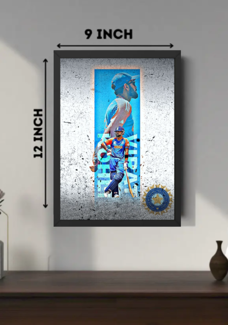 King Kohli Cricket Fan Wall Frame | Premium HD Print in Acrylic Frame | Gift for Cricket Lovers