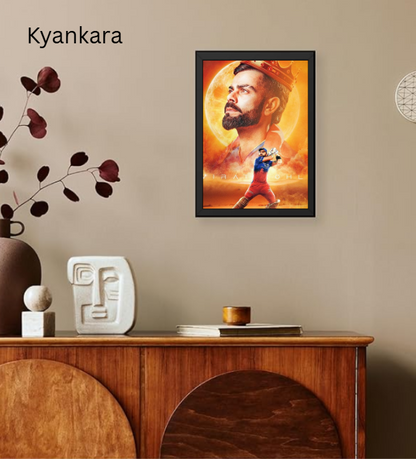 King Kohli Cricket Wall Frame | Stylish Virat Kohli Photo Frame for Bedroom, Study & Gaming Setup