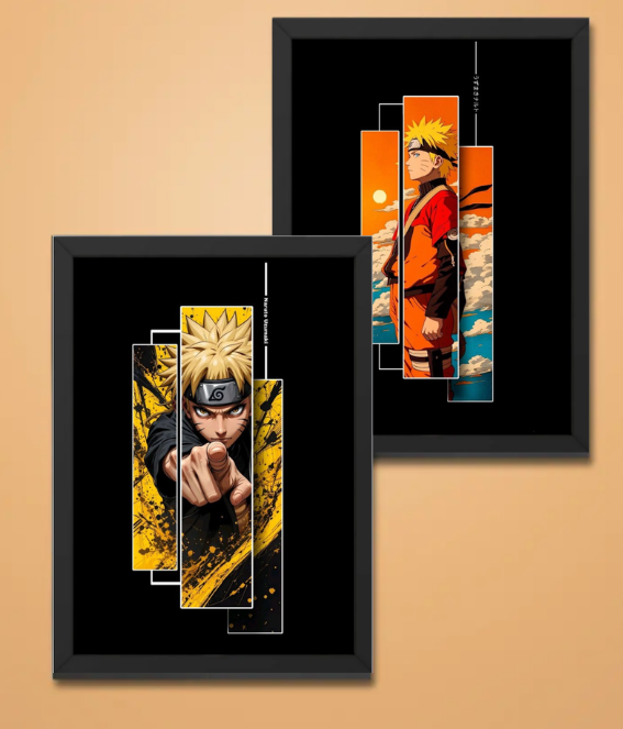 Naruto Anime Wall Frame Combo (Set of 2) | A4 (9inch * 12inch) Size Acrylic Glass Frames | Aesthetic Wall Art for Room & Office Decor